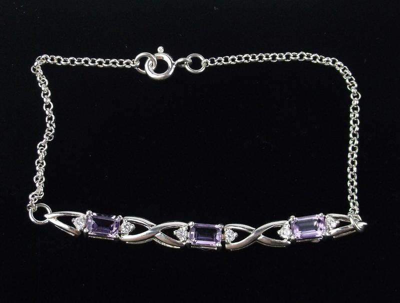 Stunning Sterling Silver Amethyst Bracelet 7.5" (1 of 1)