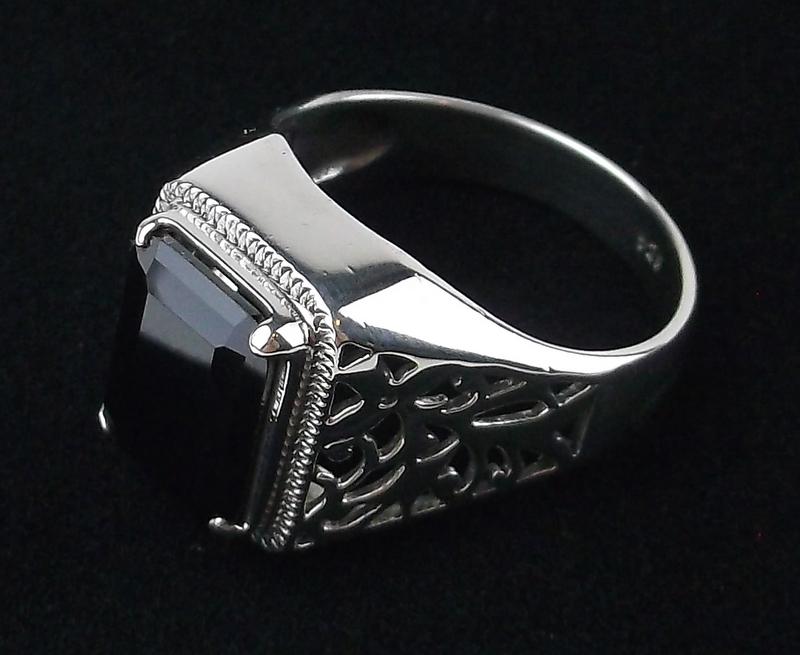 Mint Vintage Sterling Silver Black Obsidian Ring 10 (1 of 2)