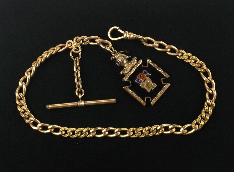 1890s 12kt GF Knights Armor Pocket Watch Chain 14" Hvy (1 of 7)
