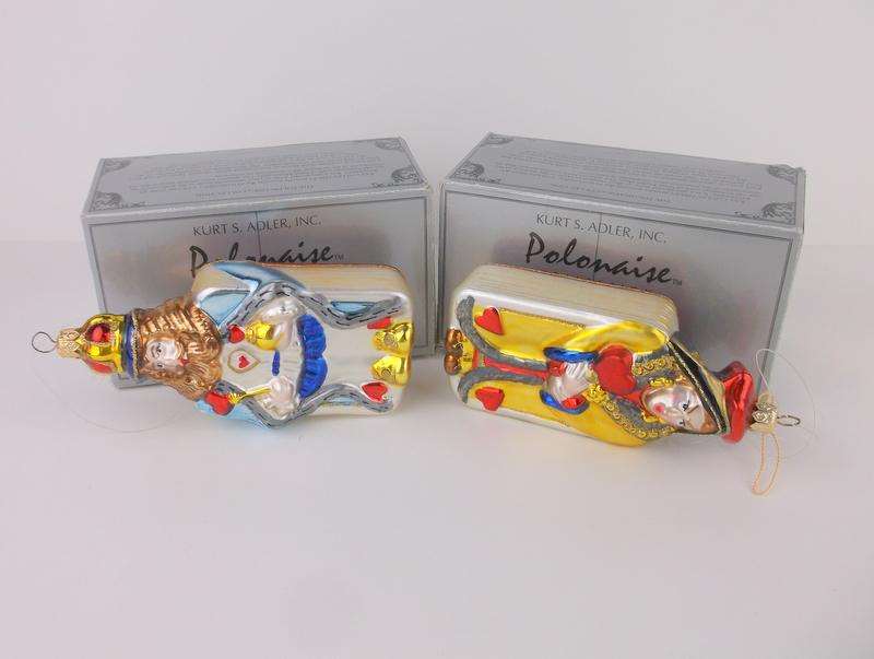 Kurt Adler Alice In Wonderland Christmas Ornaments: Two mint condition in box Kurt Adler Polonaise Hand Blown Glass Alice in Wonderland King and Queen of Hearts Christmas Ornaments. Perfect Condition