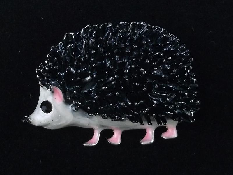 Mint Enameled Rhinestone Hedgehog Brooch (1 of 2)