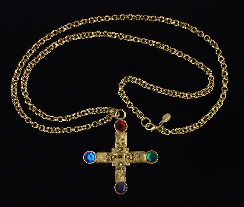 Mint Vint Robert Rose Rhinestone Cross Necklace 36": Mint Condition, In Like New Condition, Perfect