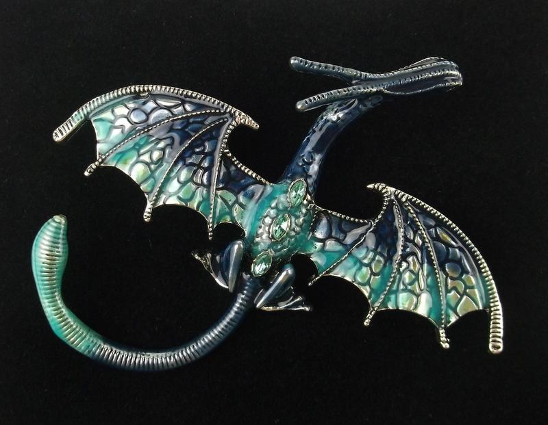 Mint Large Enameled Rhinestone Dragon Brooch (1 of 2)