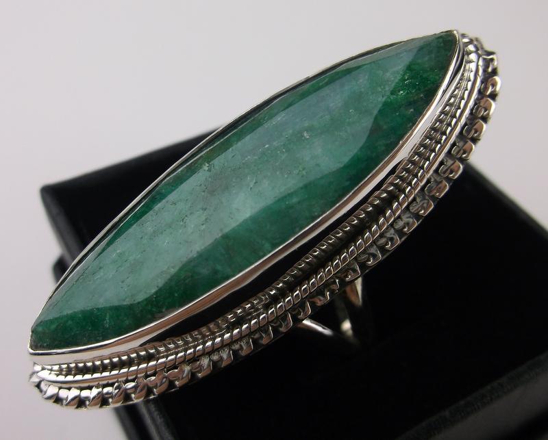 New Boxed Huge Bali Sterling 28ct Emerald Ring 7.5 (1 of 4)