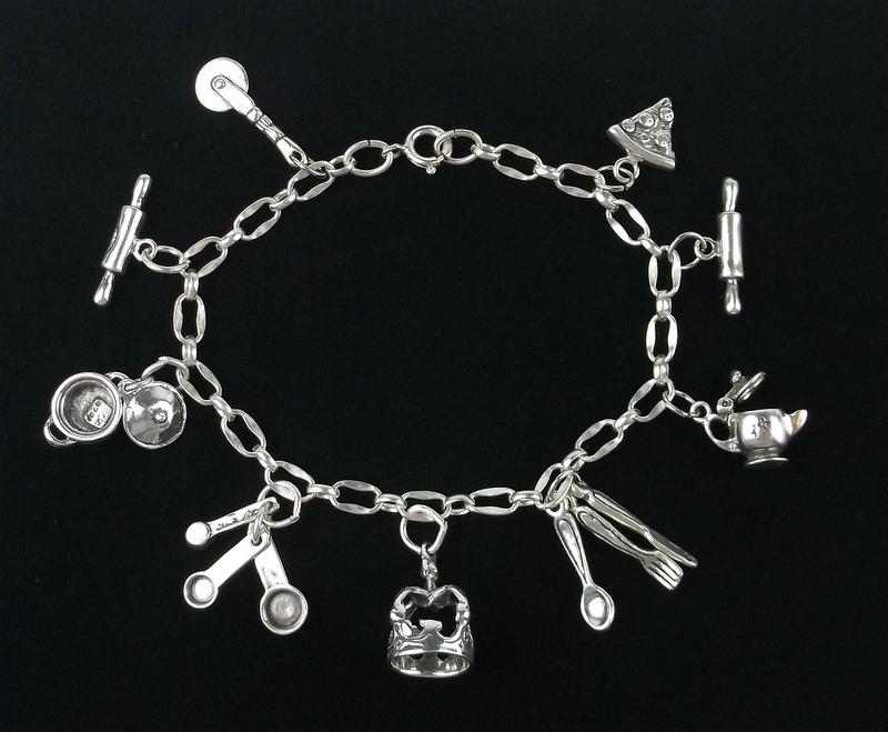 Vintage Sterling Silver Chef Baker Charm Bracelet 7.5" (1 of 6)