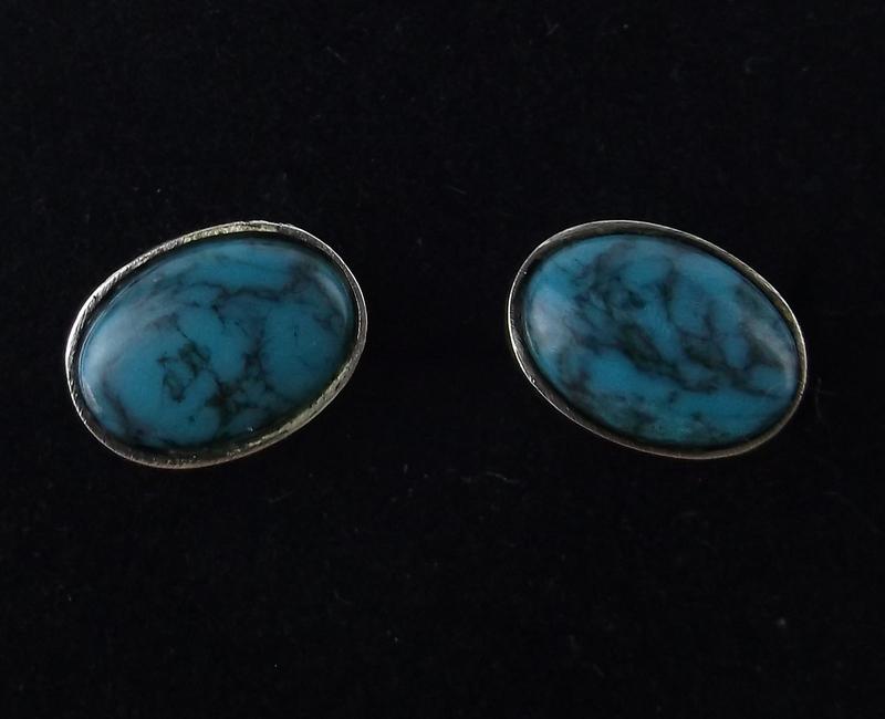 Gorgeous 1960s Navajo Sterling Turquoise Stud Earrings (1 of 2)