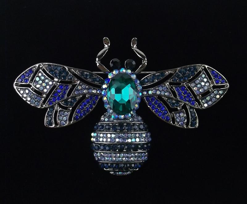 Mint Large Enameled Rhinestone Bee Insect Brooch (1 of 2)