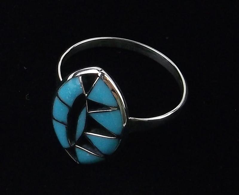 Zuni Veron Quandalacy Sterling Turquoise Sun Ring 8 (1 of 2)