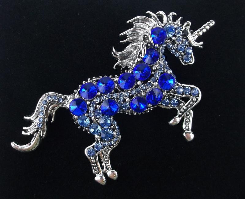 Mint Enameled Rhinestone Unicorn Brooch (1 of 2)