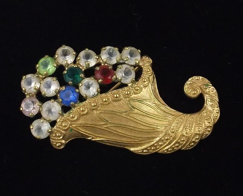 Antique B David Horn of Plenty Rhinestone Brooch Stunn: excellent condition