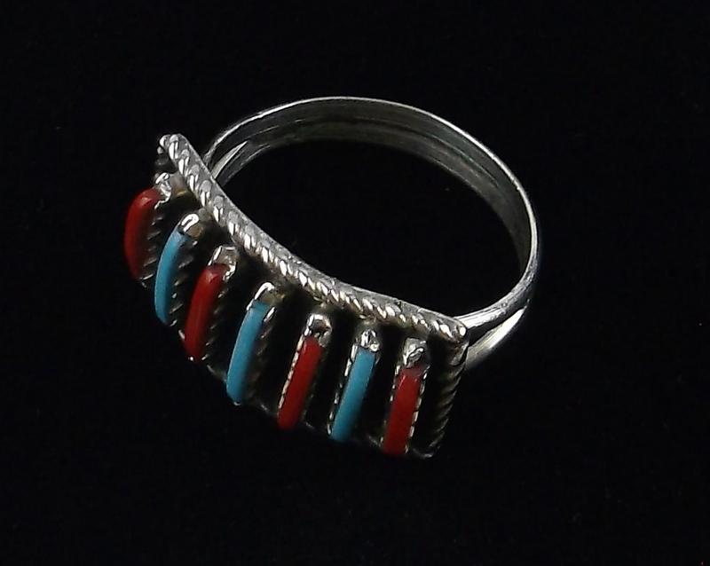 Zuni Davis Kaamesee Sterling Turquoise Coral Ring 7 (1 of 2)
