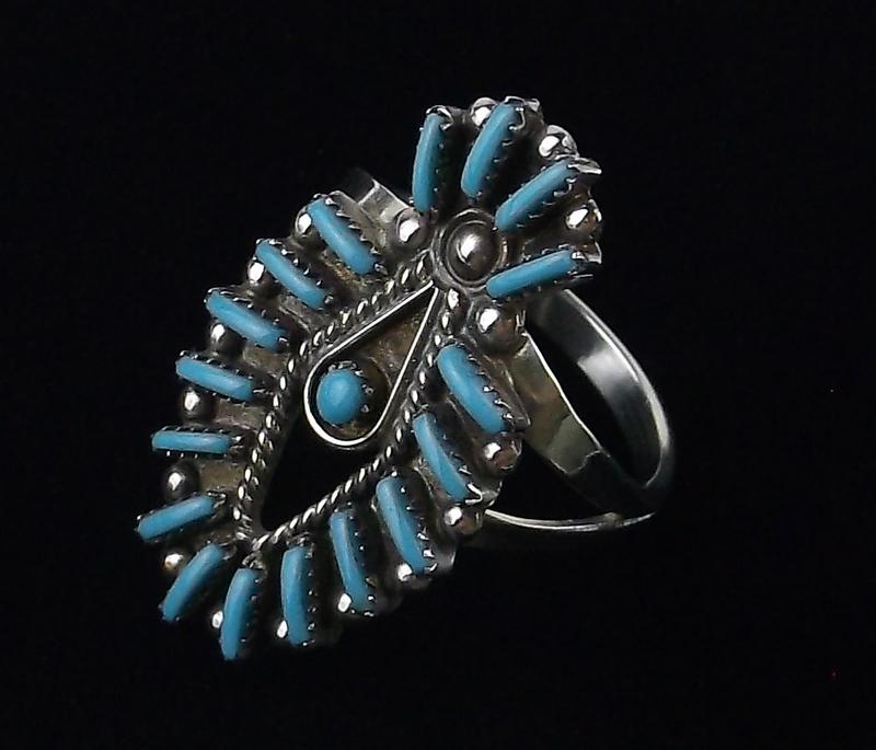 Zuni Philander Gia Sterling Turquoise Arrowhead Ring 7 (1 of 3)