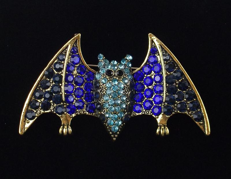 Mint Enameled Rhinestone Bat Brooch (1 of 2)