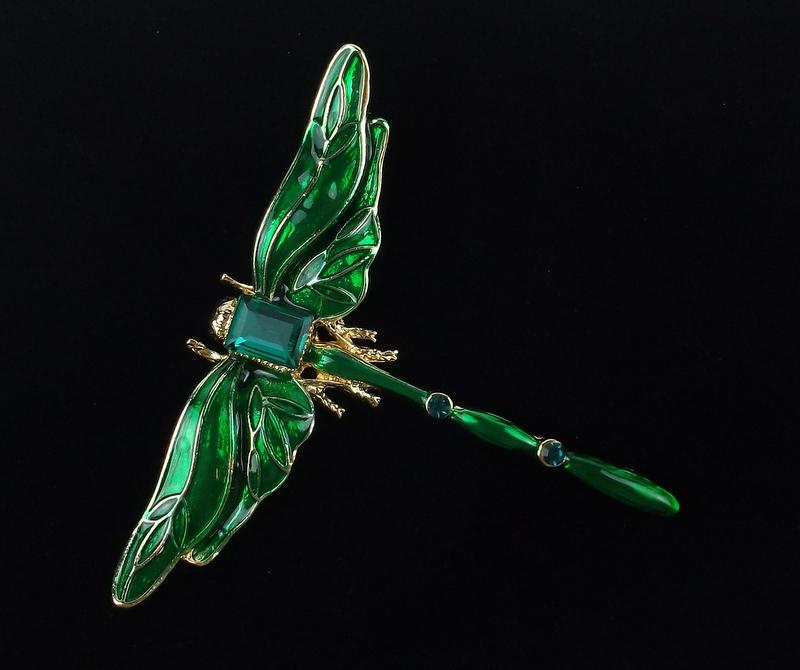 Mint Enameled Rhinestone Dragonfly Brooch (1 of 2)