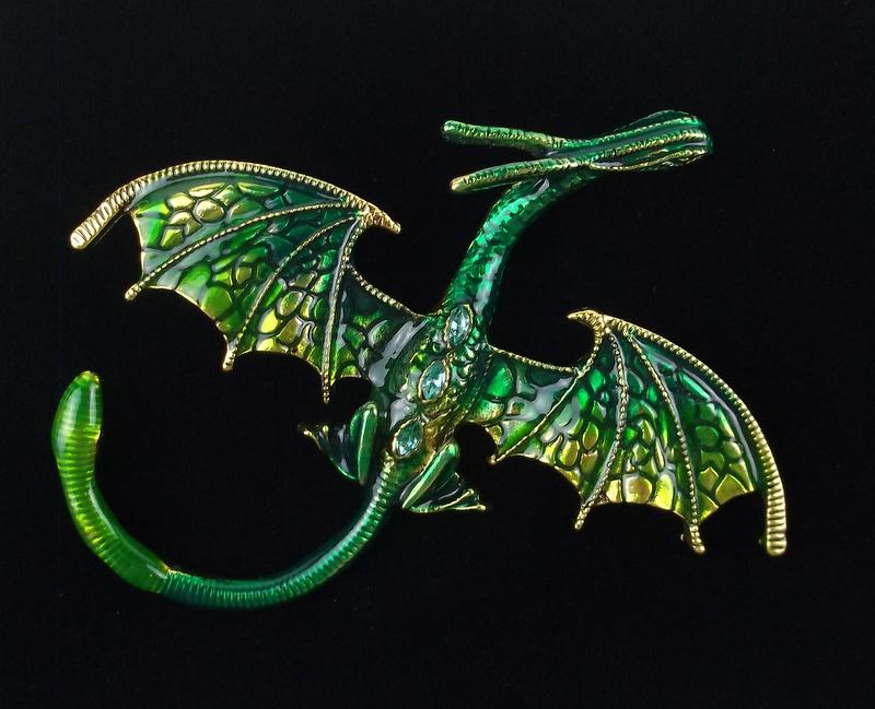 Mint Large Enameled Rhinestone Flying Dragon Brooch (1 of 2)