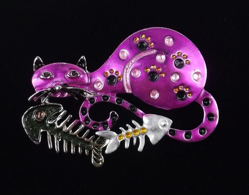 Mint Enameled Cat Fish Brooch (1 of 2)