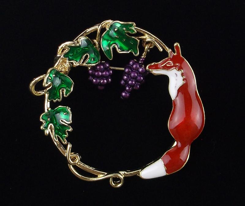 Mint Enameled Fox Grapevine Brooch (1 of 2)