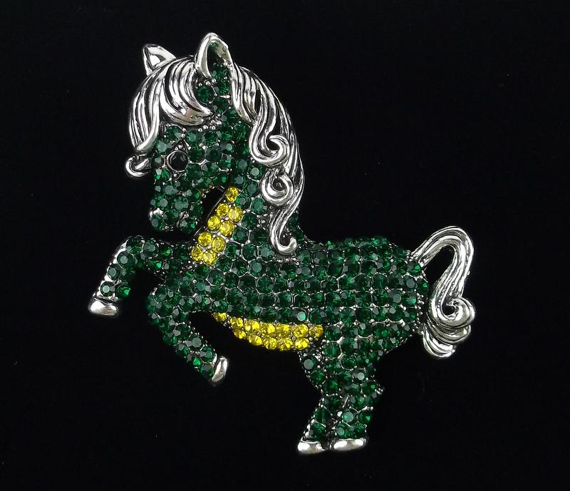 Mint Enameled Rhinestone Horse Brooch (1 of 2)