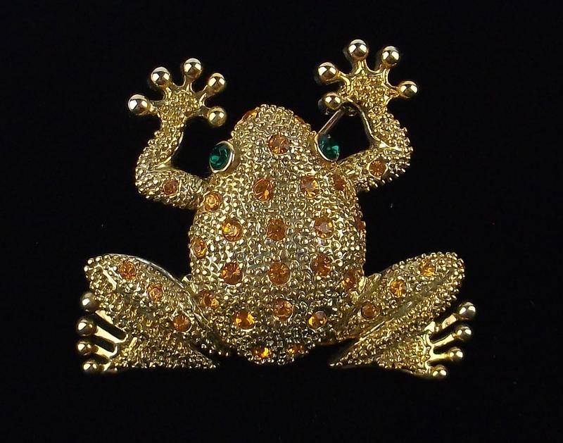 Mint Enameled Rhinestone Tree Frog Brooch (1 of 2)