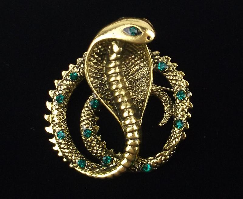 Mint Enameled Rhinestone Cobra Kai Brooch (1 of 1)