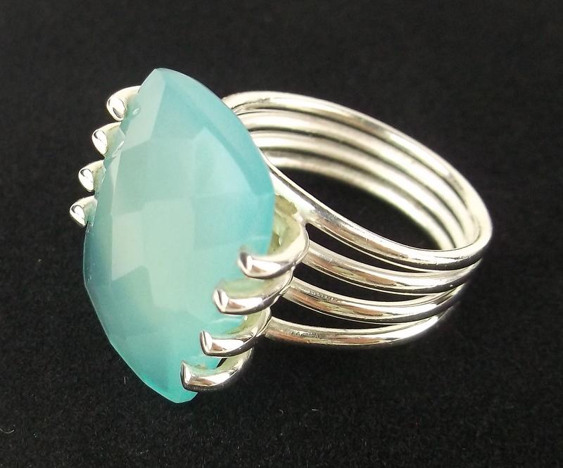 New Boxed Sterling Silver Aqua Chalcedony Ring 6 (1 of 2)
