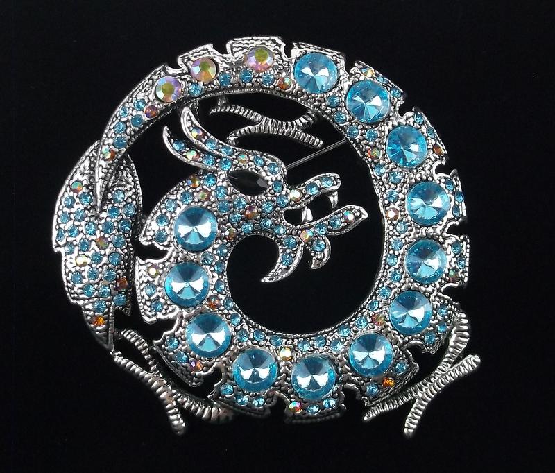Mint Large Enameled Rhinestone Dragon Brooch (1 of 2)