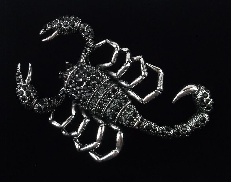Mint Large Enameled Rhinestone Scorpion Brooch Sways (1 of 2)