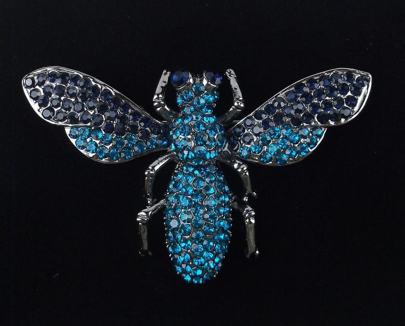 Mint Enameled Rhinestone Large Bee Insect Brooch (1 of 2)