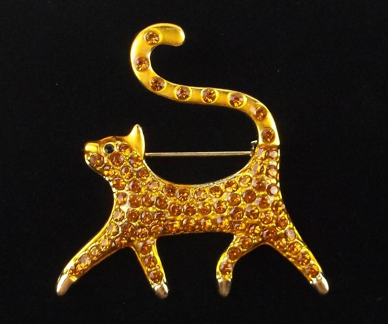 Mint Enameled Rhinestone Walking Cat Brooch (1 of 1)