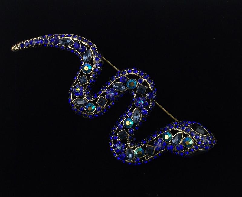 Mint Large Enameled Rhinestone Snake Brooch (1 of 2)