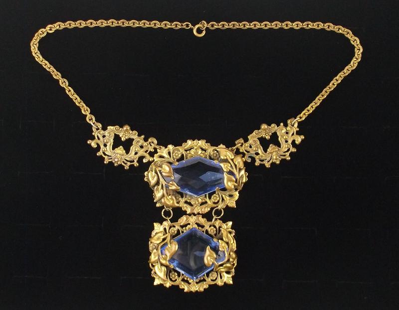 1890s Huge Art Nouveau Blue Stone Necklace 16" Stunn (1 of 6)