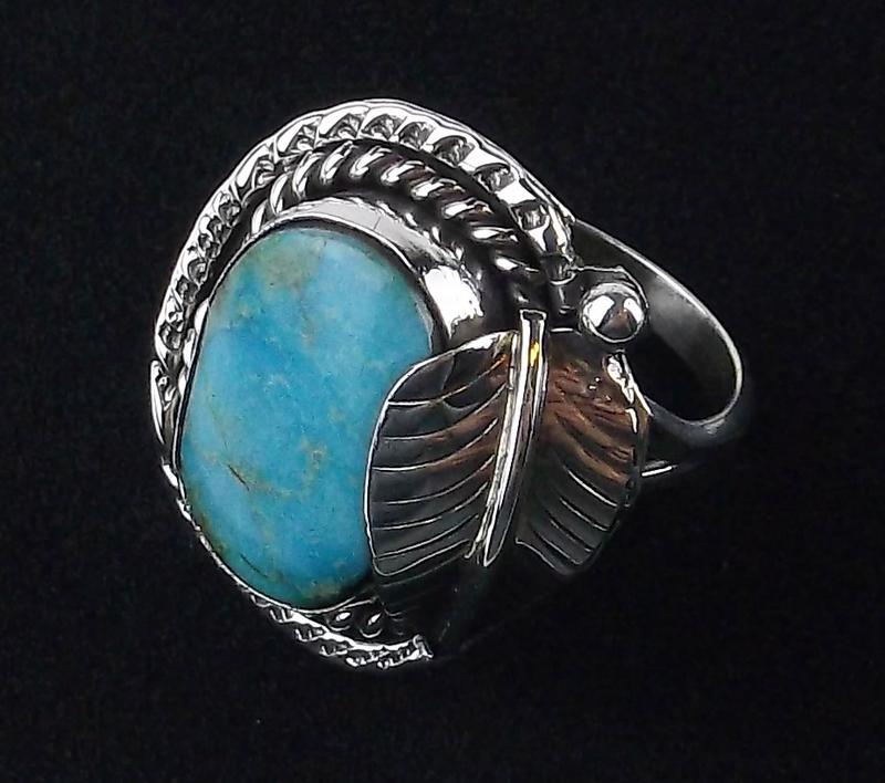 Vintage Navajo Sterling Silver Turquoise Ring 7.5 1970s (1 of 4)