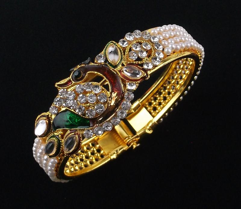 Mint Vintage Enameled Rhinestone Peacock Bracelet (1 of 3)