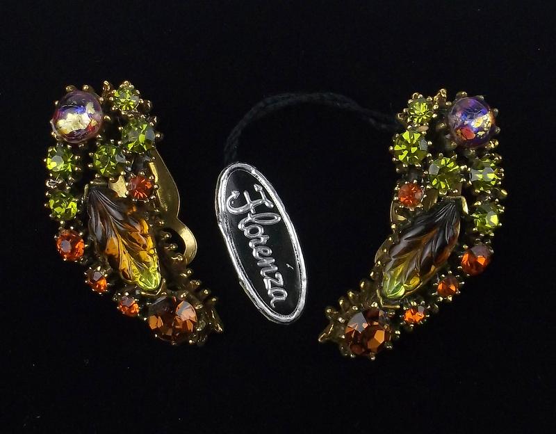New 1950s Florenza Rhinestone Earrings Tagged: 1950s New Old Stock Florenza Rhinestone Earrings, Tagged, In Mint New Condition