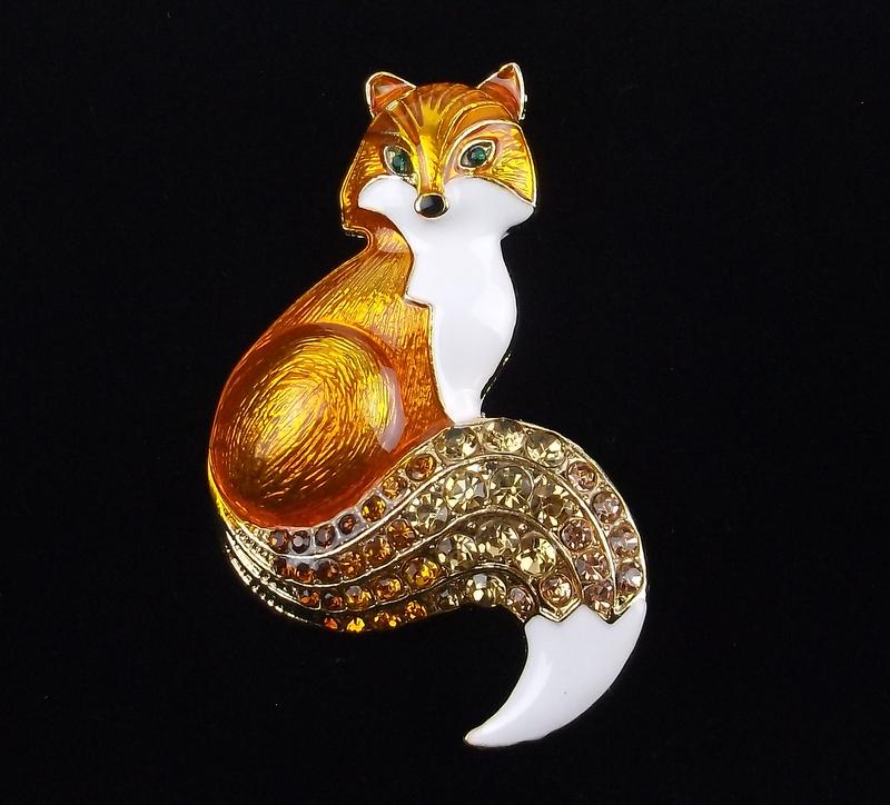 Mint Enameled Rhinestone Fox Brooch (1 of 2)
