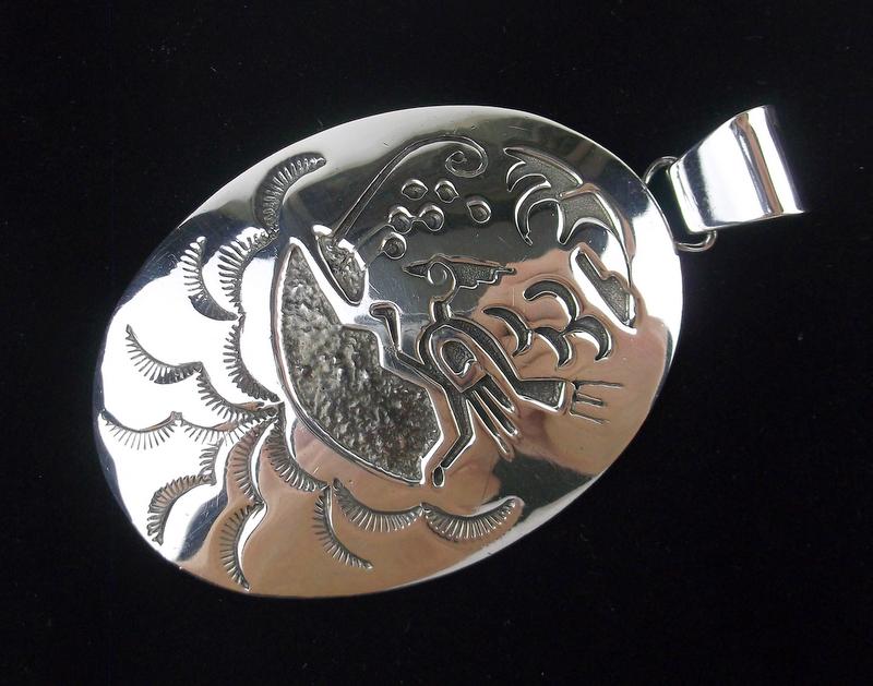 HUGE Navajo E Etsitty Sterling Roadrunner Pendant HEAVY (1 of 4)