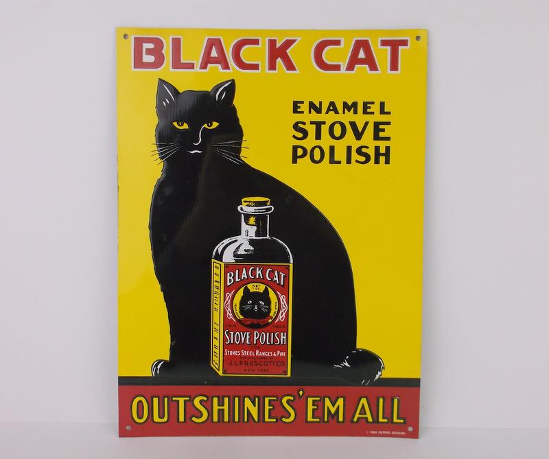 Gorgeous Vintage Black Cat Stove Polish Metal Sign (1 of 5)
