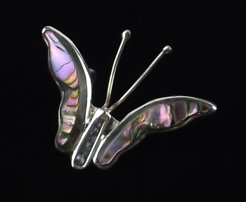 Mint 1960s Taxco Sterling Abalone Butterfly Pendant JAB: Guaranteed Solid 925 Sterling Silver, in Excellent Condition