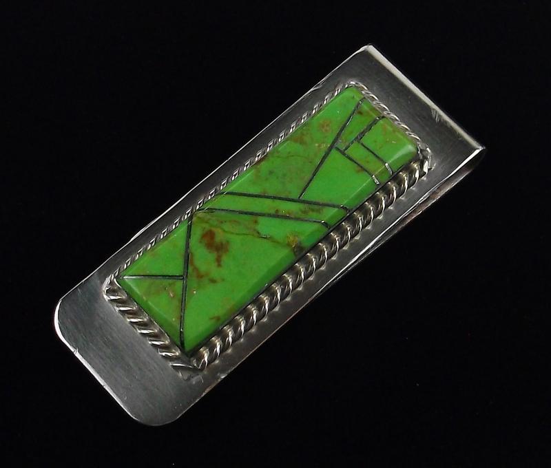 Navajo Arnold Yazzie Sterling Gaspeite Money Clip (1 of 3)