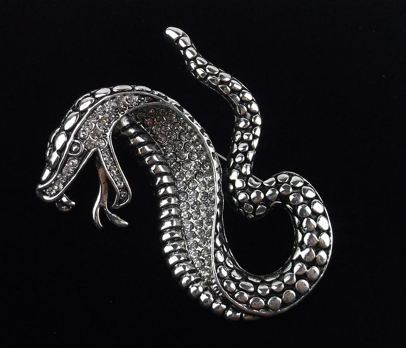 Large Mint Enameled Rhinestone Cobra Kai Brooch (1 of 2)