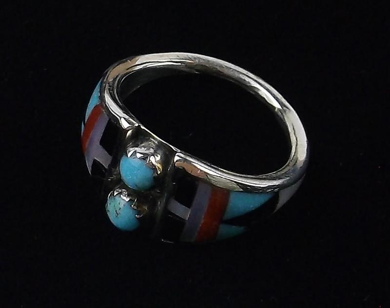 Zuni Delberta Boone Sterling Silver Inlay Ring 5.5 (1 of 3)