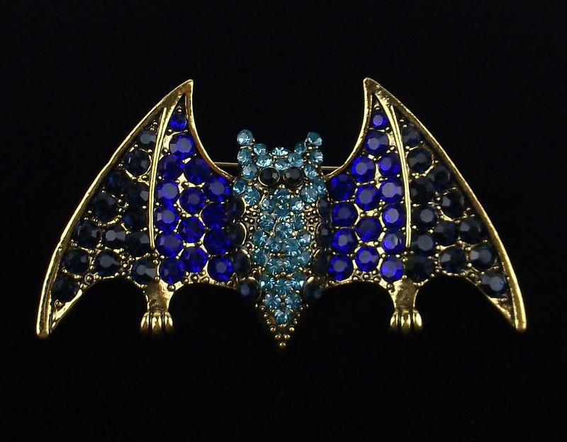 Mint Enameled Rhinestone Bat Brooch (1 of 2)
