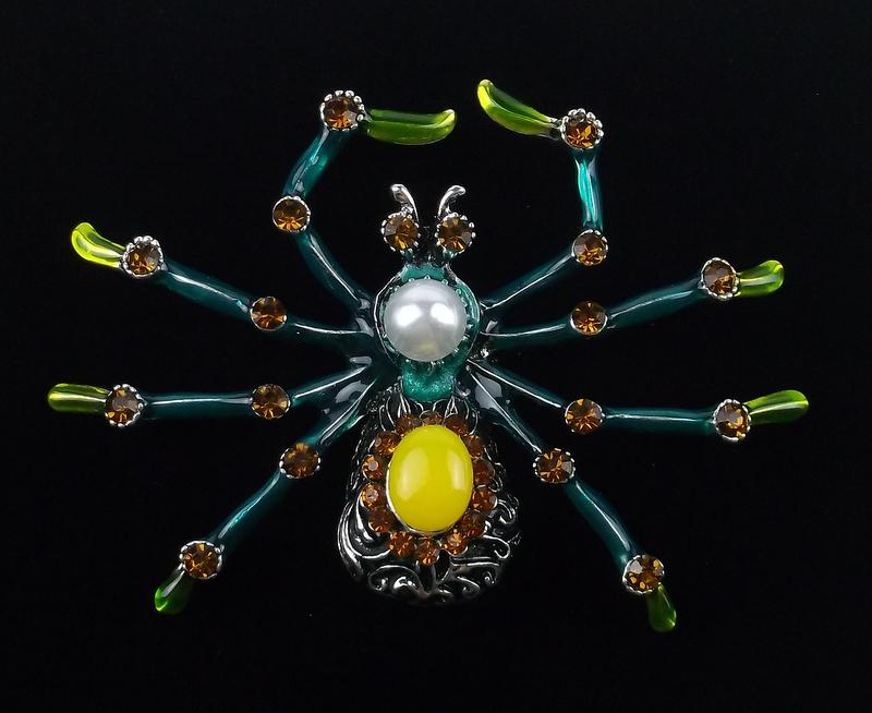 Mint Large Enameled Rhinestone Spider Brooch (1 of 2)