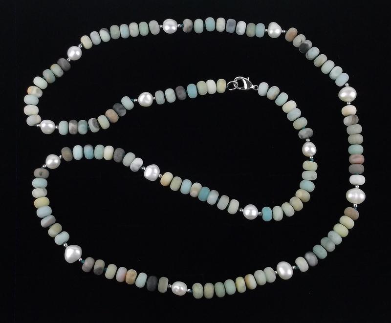 New Healing Sterling Amazonite Pearl Necklace 36": Solid Sterling Silver Guaranteed, in Brand New Never Worn Condition.