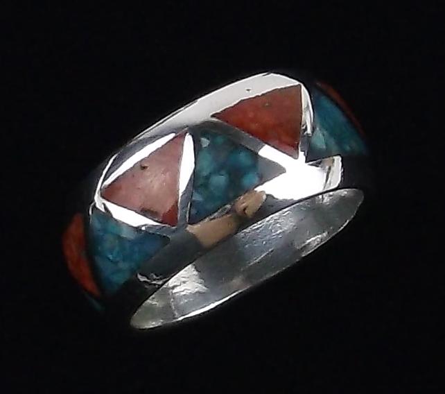 1960s Navajo Sterling Turquoise Coral Ring 5 Stunning (1 of 2)