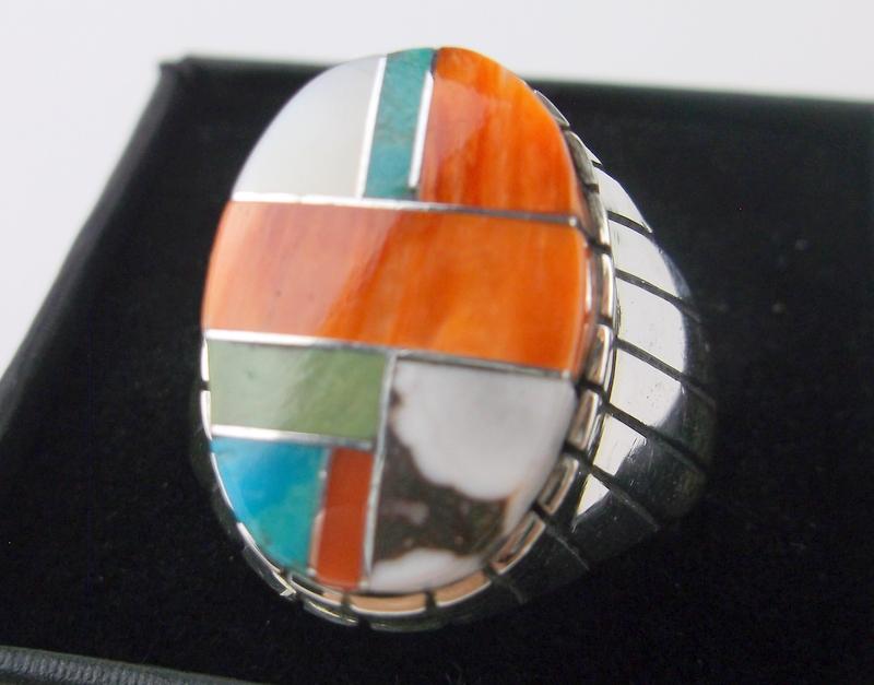 Navajo Ray Jack Sterling Silv Multi Stone Ring 10 LG (1 of 2)