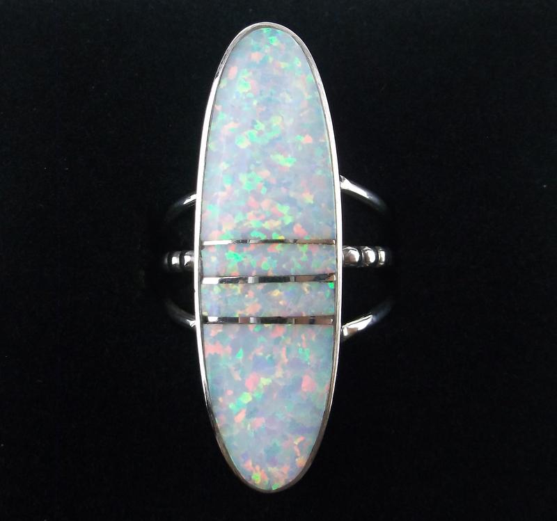 Navajo Harold Smith Sterling Silver Opal Ring 7.5 (1 of 3)