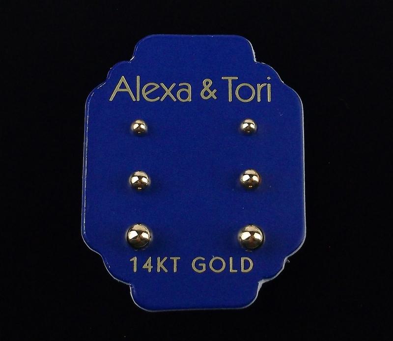 New 14kt Gold Ball Stud Earrings Set Tiered (1 of 2)