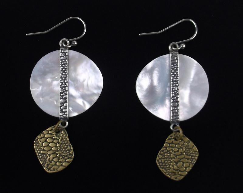 Stunning Sterling Silver Brass MOP Drop Earrings (1 of 2)