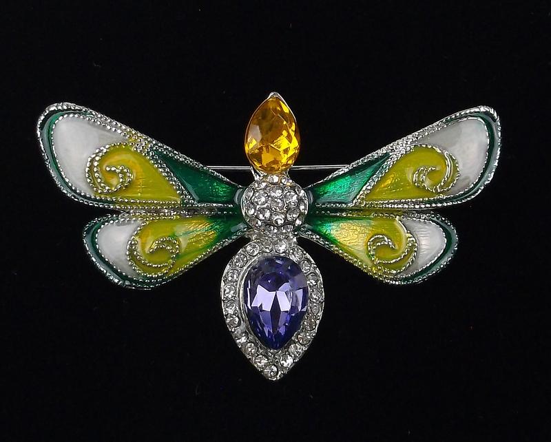 Mint Enameled Rhinestone Bee Insect Brooch (1 of 2)